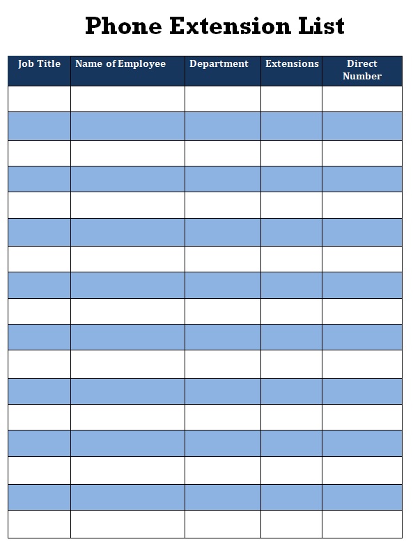 Phone Extension List Template Free List Templates